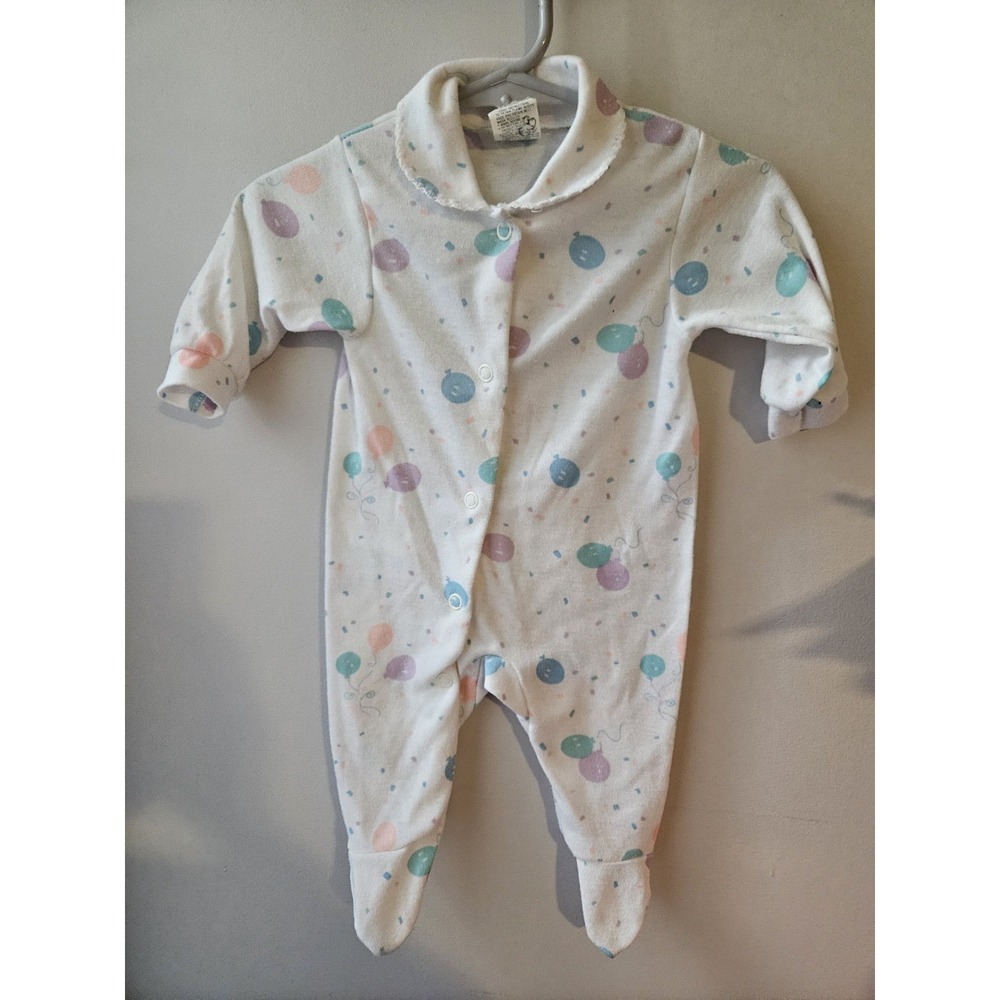 Vtg Carters Baby Footed Sleeper‎ Sz Small Peter Pan Collar W/snap Closure 0-3M